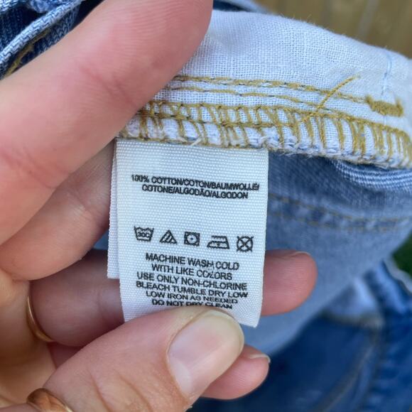 Free People light blue denim distressed lace trim high waist shorts - Picture 4 of 6